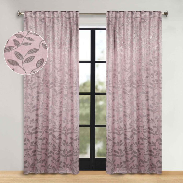 Superior Leaves Room Darkening Back Tab Blackout Curtains Panel Set