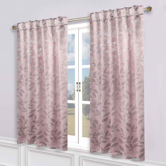 Superior Leaves Room Darkening Back Tab Blackout Curtains Panel Set