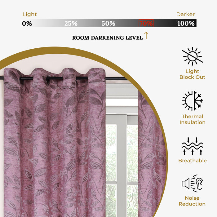 Leaves Machine Washable Room Darkening Blackout Curtains - Blush