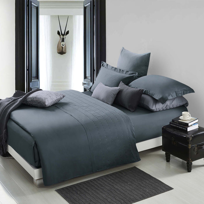 Brandon Cotton Embroidered Solid Duvet Cover Set - Gray