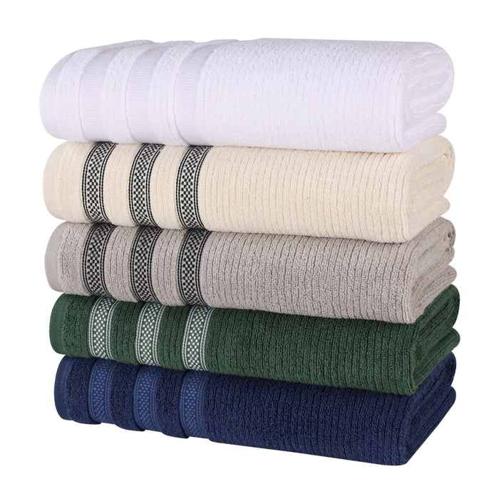Zero Twist Cotton Ribbed Geometric Border Plush Hand Towel Set of 6