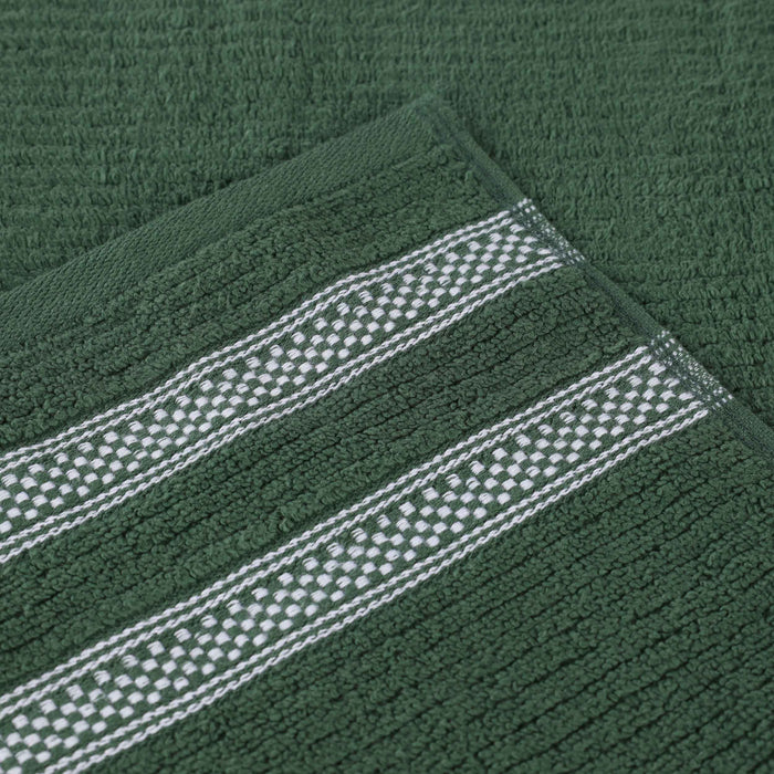 Zero Twist Cotton Ribbed Geometric Border Plush 6-Piece Towel Set - Forrest Green