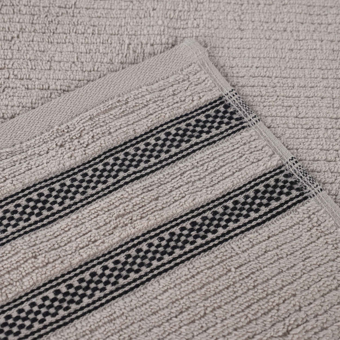 Zero Twist Cotton Ribbed Geometric Border Plush Hand Towel Set of 6 - Gray