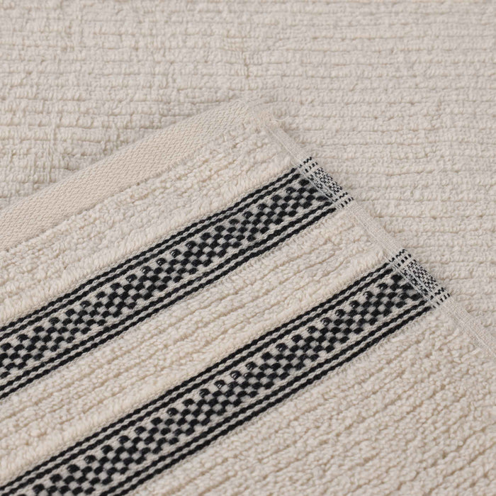 Zero Twist Cotton Ribbed Geometric Border Plush Hand Towel Set of 6 - Ivory