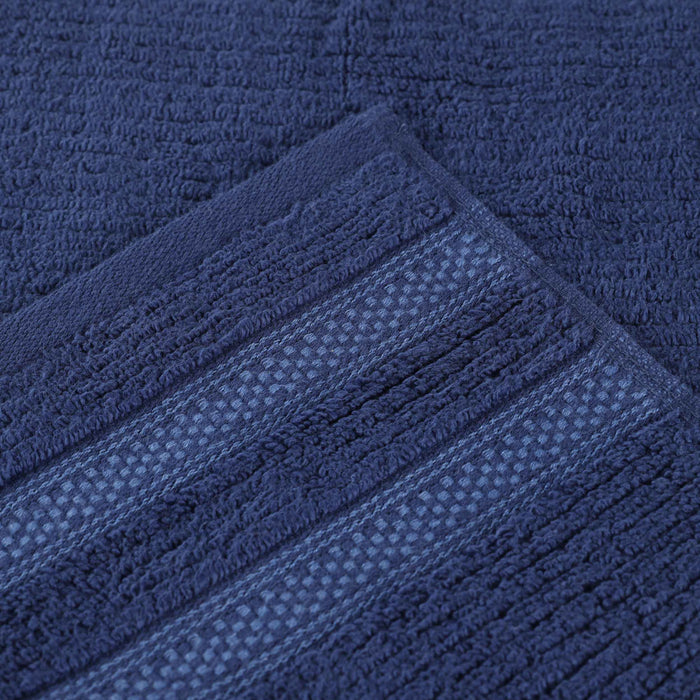 Zero Twist Cotton Ribbed Geometric Border Plush 8-Piece Towel Set - Navy Blue