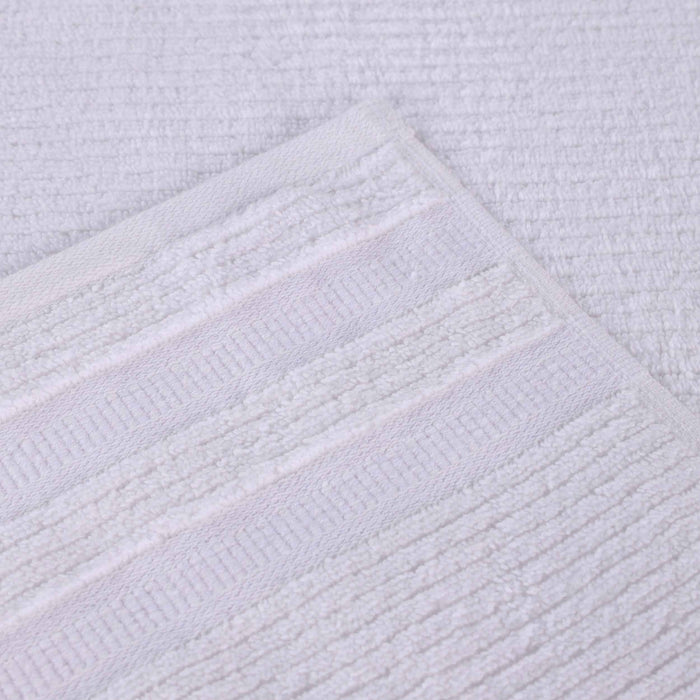 Zero Twist Cotton Ribbed Geometric Border Plush 3 Piece Towel Set - White
