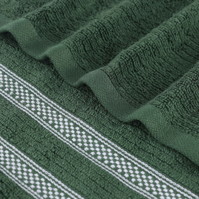 Zero Twist Cotton Ribbed Geometric Border Plush 8-Piece Towel Set - Forrest Green