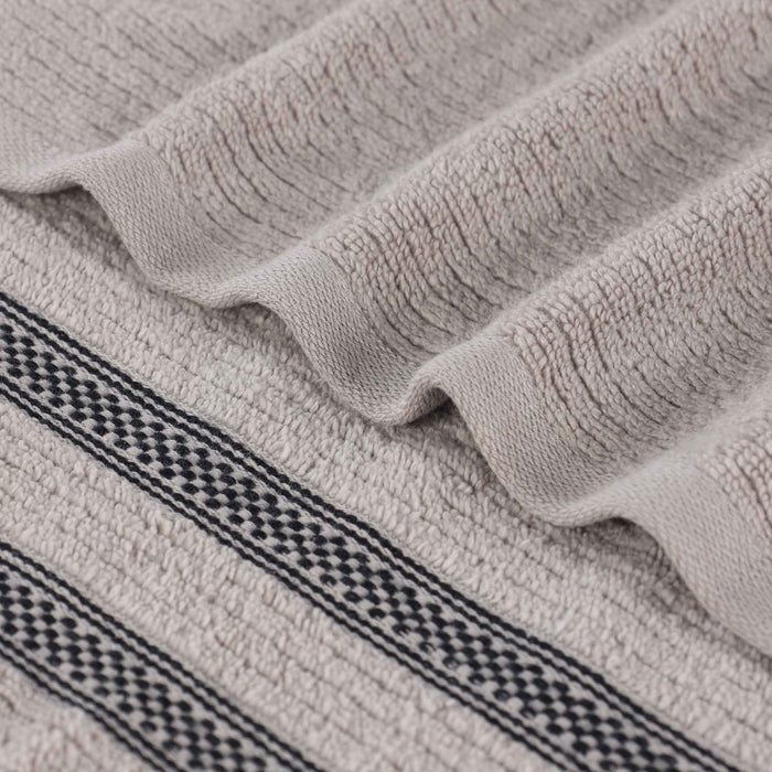 Zero Twist Cotton Ribbed Geometric Border Plush 6-Piece Towel Set - Gray