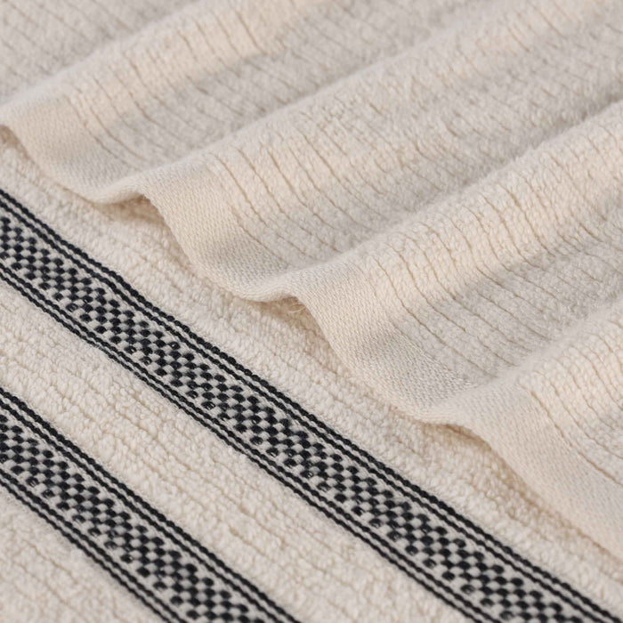 Zero Twist Cotton Ribbed Geometric Border Plush Bath Sheet Set of 2 - Ivory