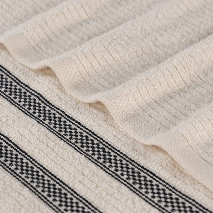 Zero Twist Cotton Ribbed Geometric Border Plush 3 Piece Towel Set