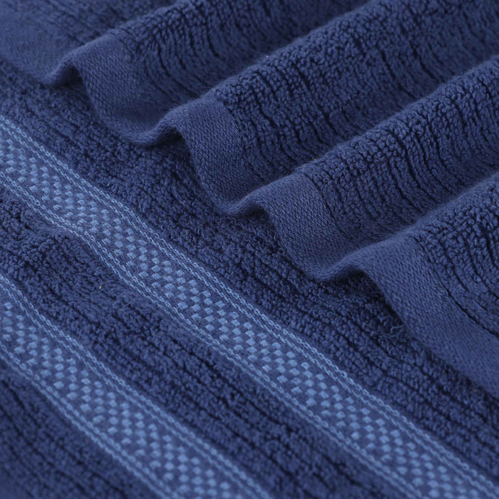 Zero Twist Cotton Ribbed Geometric Border Plush 12-Piece Towel Set - Navy Blue