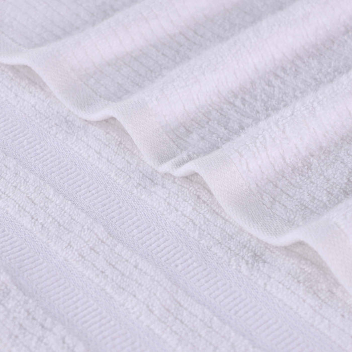 Zero Twist Cotton Ribbed Geometric Border Plush Bath Sheet Set of 2 - White