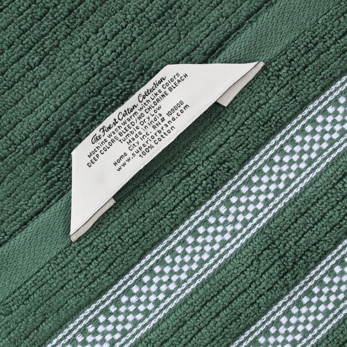 Zero Twist Cotton Ribbed Geometric Border Plush 12-Piece Towel Set - Forrest Green