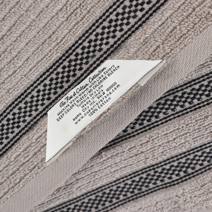 Zero Twist Cotton Ribbed Geometric Border Plush 9 Piece Towel Set - Gray