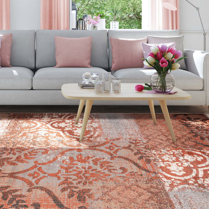 Bristol Distressed Abstract Damask Indoor Area Rug or Runner Rug - Rust