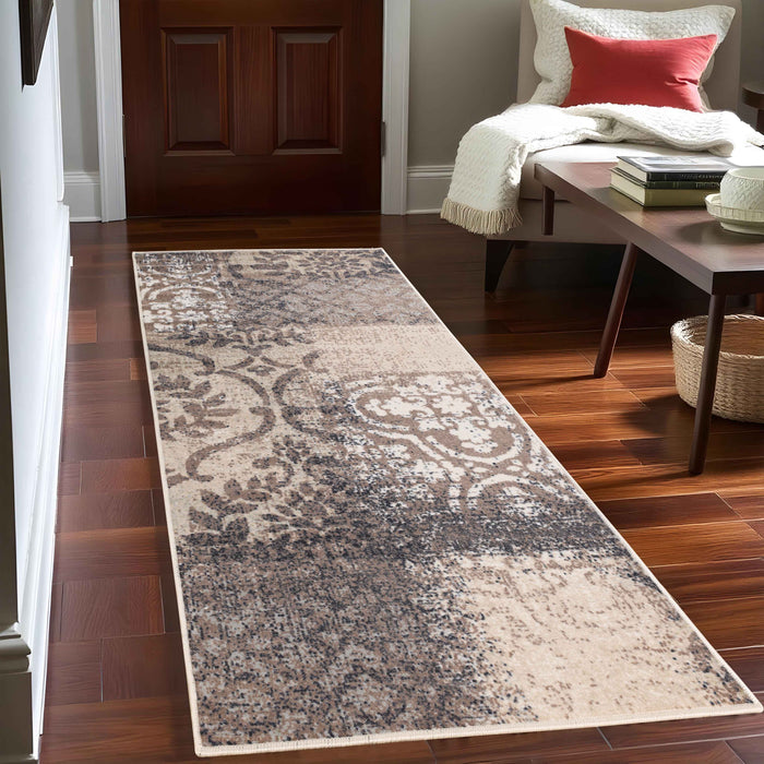 Bristol Distressed Abstract Damask Indoor Area Rug or Runner