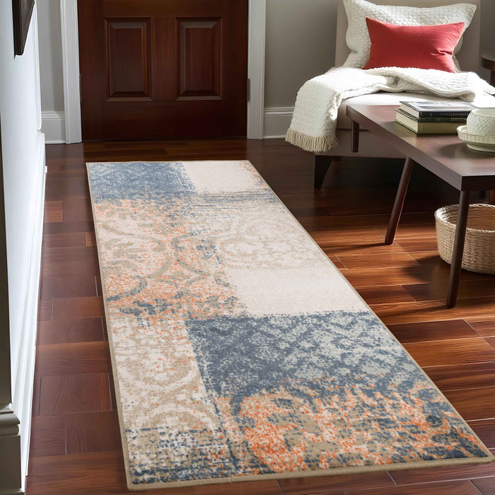 Bristol Distressed Abstract Damask Indoor Area Rug or Runner