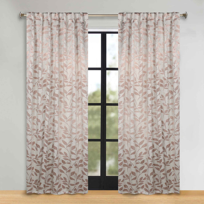 Superior Leaves Room Darkening Back Tab Blackout Curtains Panel Set