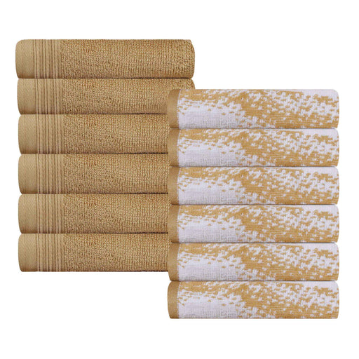 Cotton Quick-Drying Solid and Marble Face Towel Set of 12 - Bronze