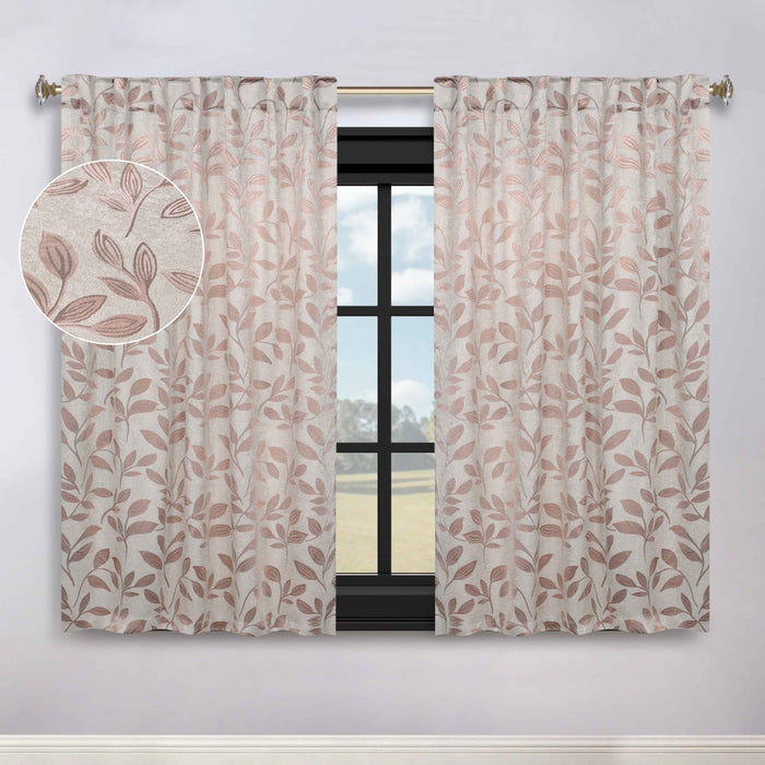 Superior Leaves Room Darkening Back Tab Blackout Curtains Panel Set