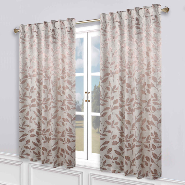 Superior Leaves Room Darkening Back Tab Blackout Curtains Panel Set