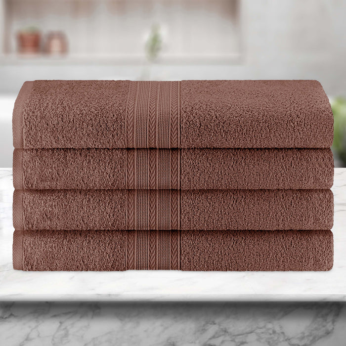 Cotton Eco-Friendly 4 Piece Solid Bath Towel Set - Brown