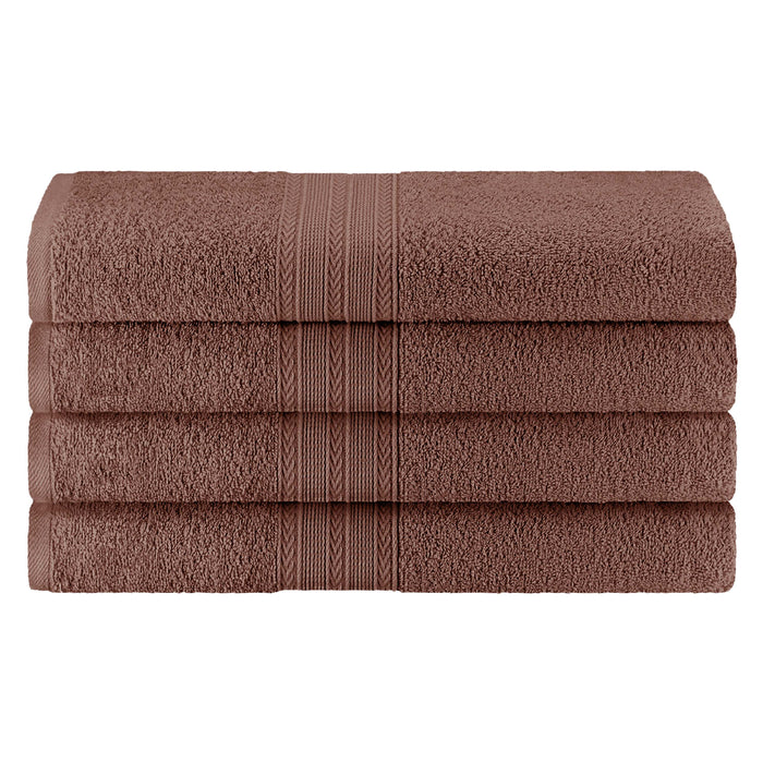 Cotton Eco-Friendly 4 Piece Solid Bath Towel Set - Brown