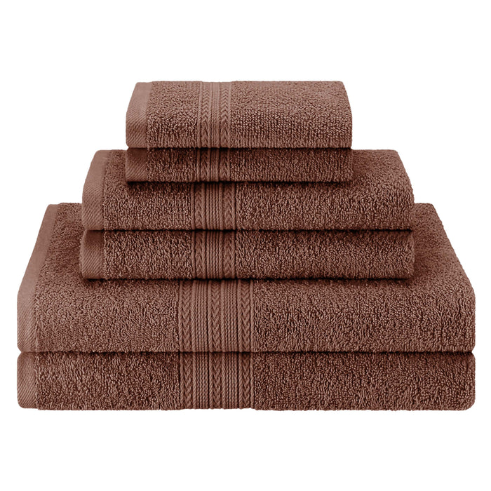 Eco-Friendly Cotton Ring Spun 6 Piece Towel Set - Brown