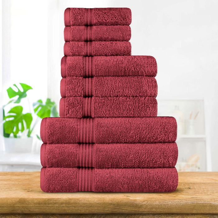 Egyptian Cotton Highly Absorbent Solid 9-Piece Ultra Soft Towel Set - Burgudy