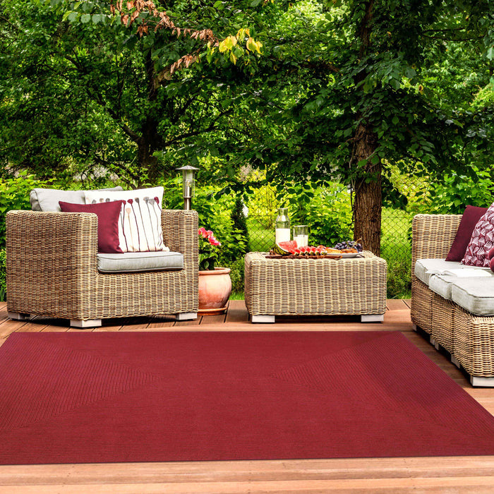 Bohemian Rectangle Indoor Outdoor Rugs Solid Braided Area Rug - Burgundy