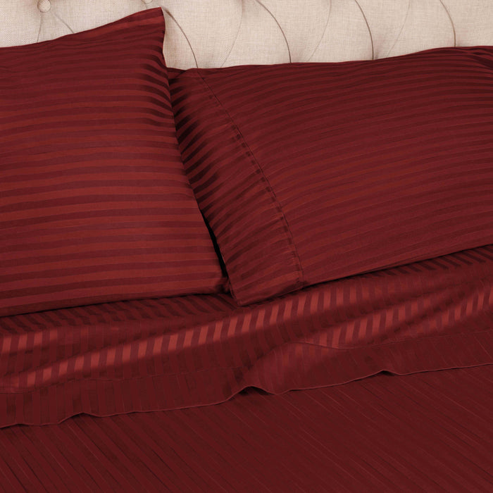 Egyptian Cotton 300 Thread Count 2 Piece Striped Pillowcase Set - Burgundy