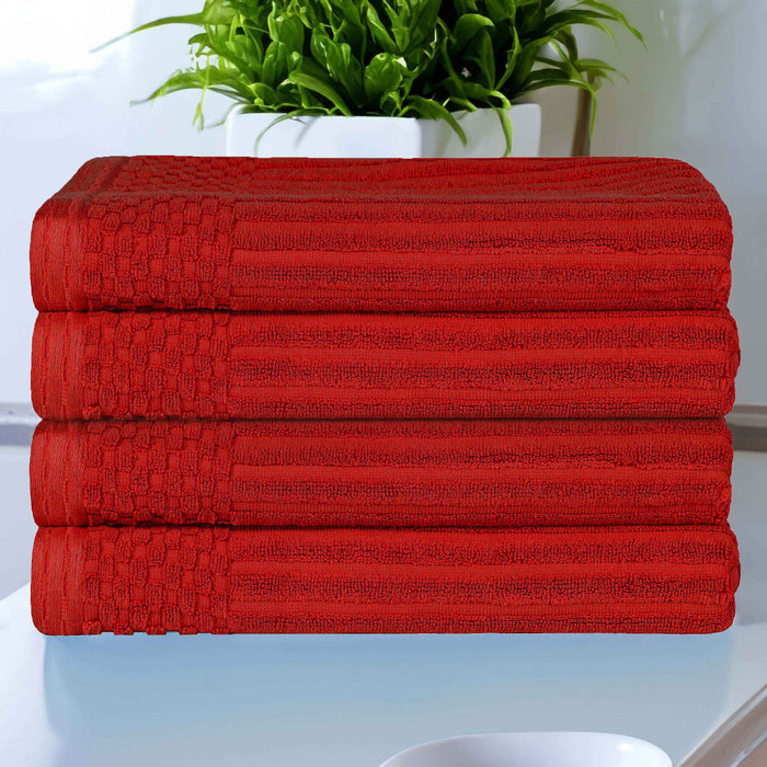 Soho Ribbed Textured Cotton Ultra-Absorbent Bath Towel Set of 4 - Burgundy