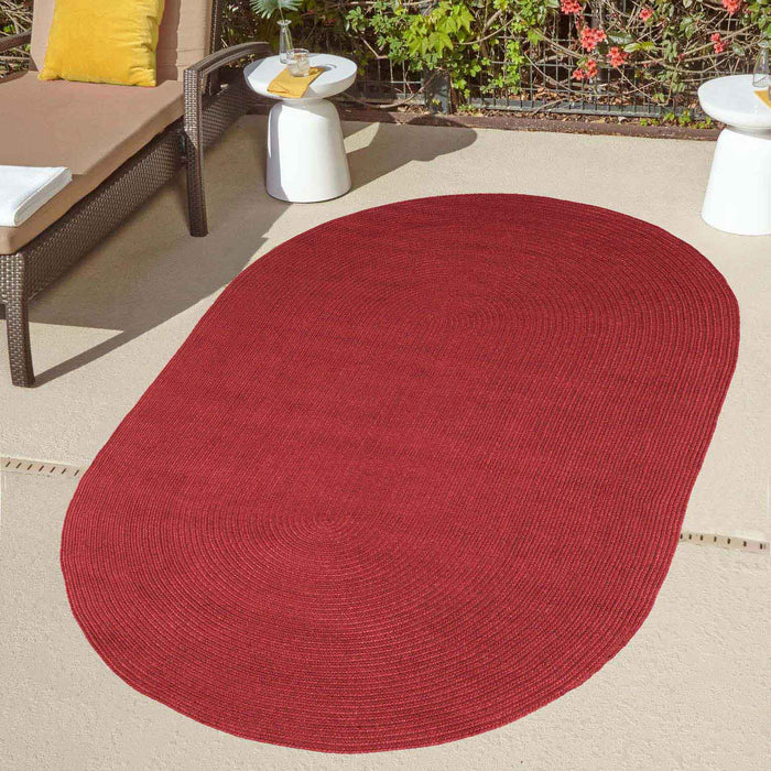 Classic Braided Area Rug Indoor Outdoor Rugs Oval - Burgundy