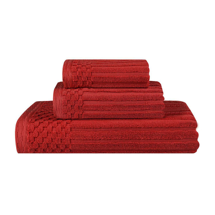 Soho Ribbed Textured Cotton Ultra-Absorbent 3-Piece Assorted Towel Set - Burgundy