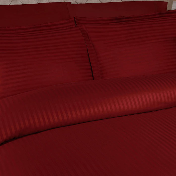 Egyptian Cotton 300 Thread Count Striped Duvet Cover Set - Burgundy