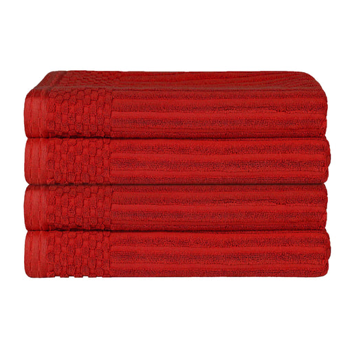 Soho Ribbed Textured Cotton Ultra-Absorbent Bath Towel Set of 4 - Burgundy