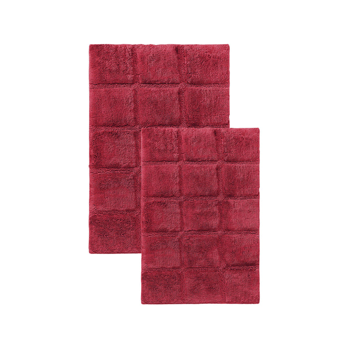 Solid Cotton 2 Piece Checkered Non Slip Bath Rug Set