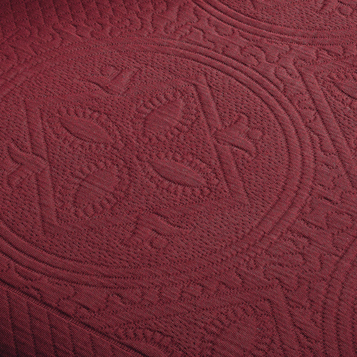 Celtic Circle Jacquard Matelasse Cotton Bedspread Set - Burgundy