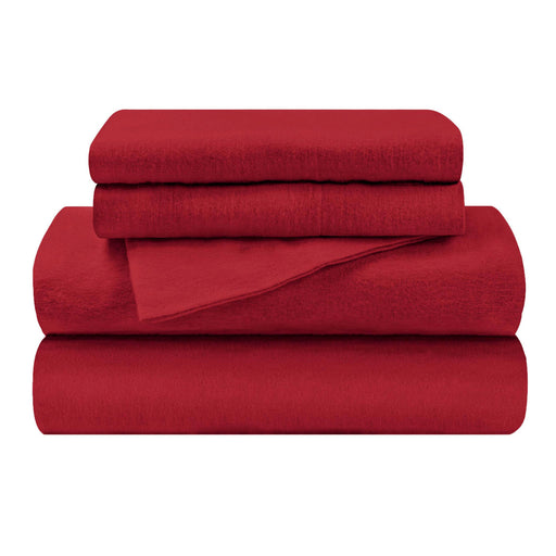 Flannel Cotton Modern Solid Deep Pocket Bed Sheet Set - Burgundy
