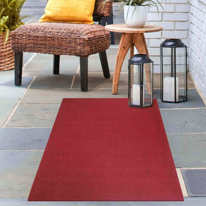 Bohemian Rectangle Indoor Outdoor Rugs Solid Braided Area Rug - Burgundy