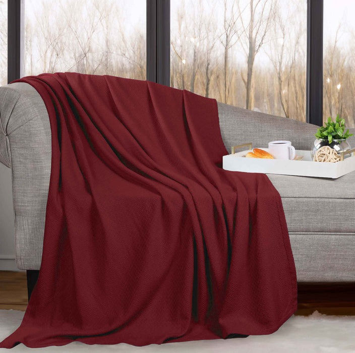 Nobel Cotton Textured Chevron Lightweight Woven Blanket - Burgundy