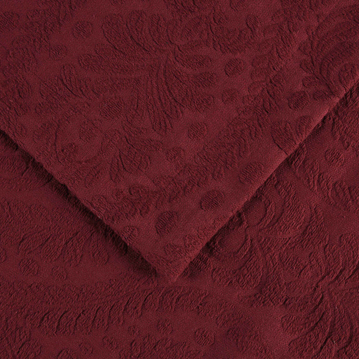 Aspen Cotton Blend Jacquard Woven Floral Scalloped Edges Bedspread Set - Burgundy