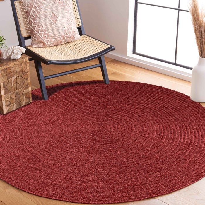 Bohemian Indoor Outdoor Rugs Solid Braided Round Area Rug - Burgundy