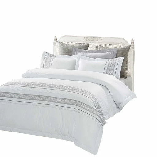 Burlington Cotton Embroidered Solid Duvet Cover Set - White