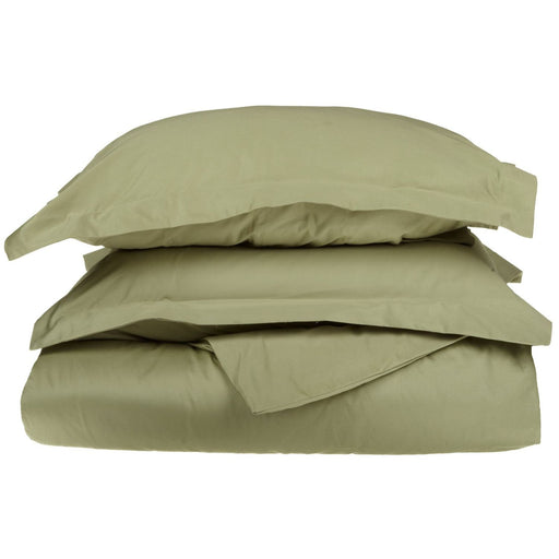 Esso 500-Thread Count 100% Cotton Solid Duvet Cover and Pillow Sham Set - Sage