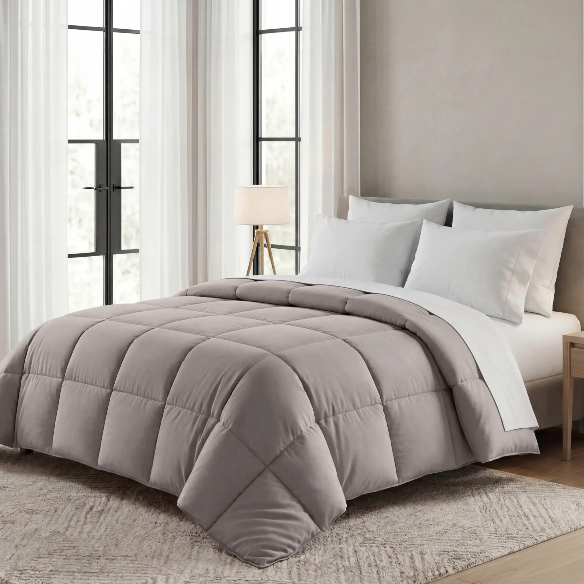 Brushed Microfiber Down Alternative Medium Weight Solid Comforter