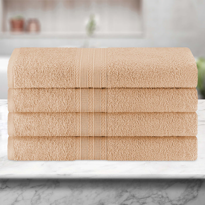 Cotton Eco-Friendly 4 Piece Solid Bath Towel Set - Camel