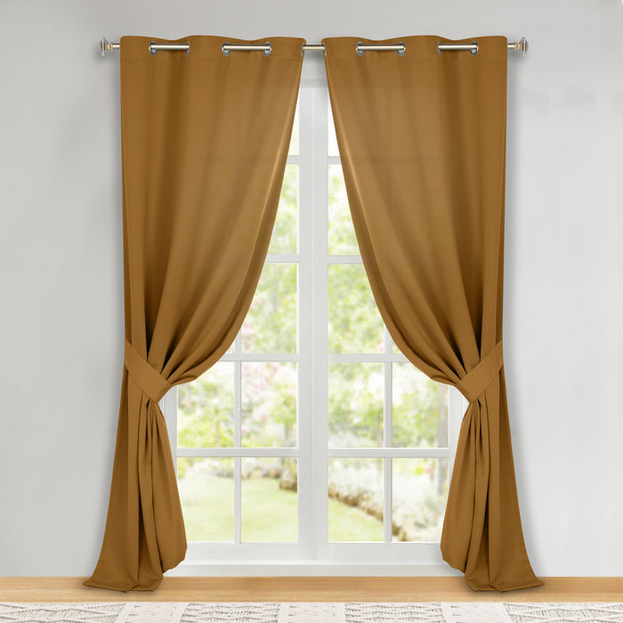 Solid Machine Washable Room Darkening Blackout Curtains, Set of 2 - Camel