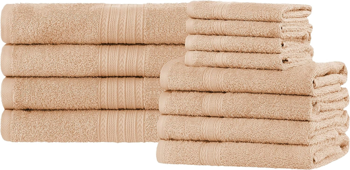 Cotton Eco Friendly Solid 12 Piece Towel Set - Camel