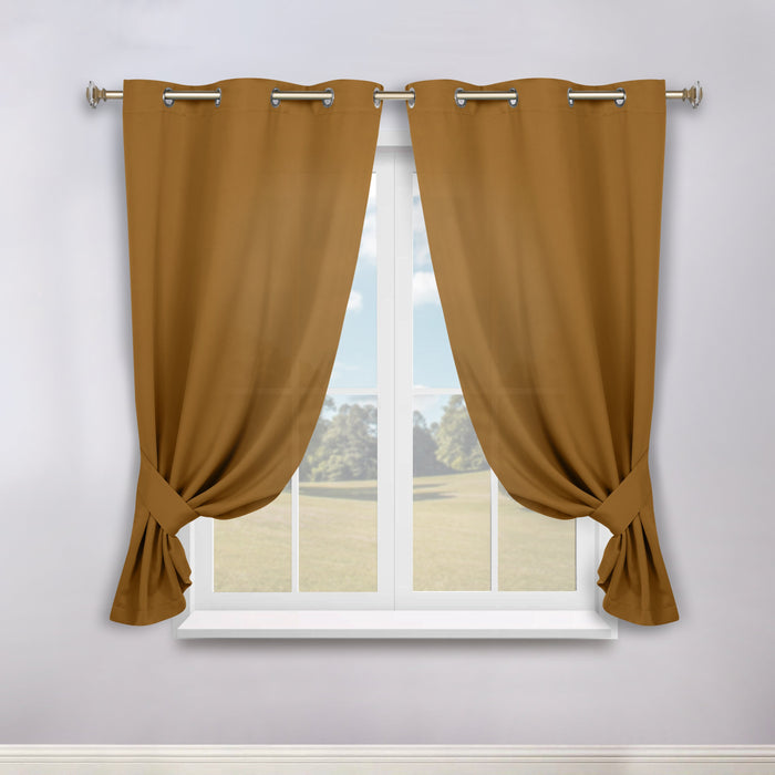 Solid Machine Washable Room Darkening Blackout Curtains, Set of 2 - Camel